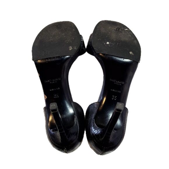 Saint Laurent Black Leather Lizard Open Toe Stiletto Heels, Size EU 35/US 5, GUC - Picture 5 of 10